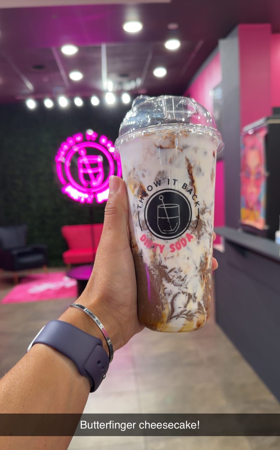 A Butterfinger cheesecake dirty soda in the shop